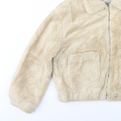 Pacific Republic Women Beige M Teddy Faux Fur Zip Jacket