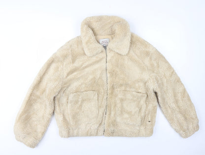 Pacific Republic Women Beige M Teddy Faux Fur Zip Jacket