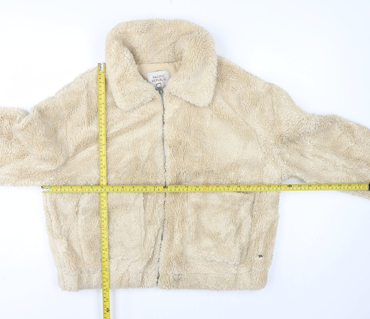 Pacific Republic Women Beige M Teddy Faux Fur Zip Jacket