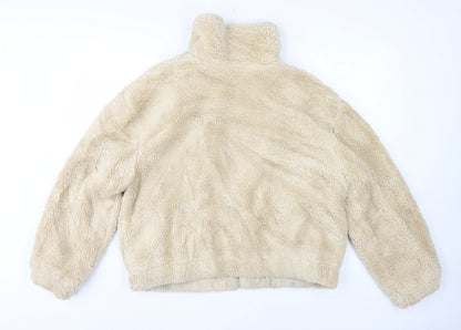 Pacific Republic Women Beige M Teddy Faux Fur Zip Jacket