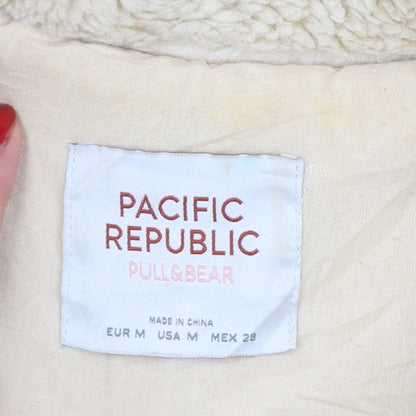 Pacific Republic Women Beige M Teddy Faux Fur Zip Jacket