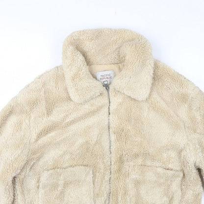 Pacific Republic Women Beige M Teddy Faux Fur Zip Jacket