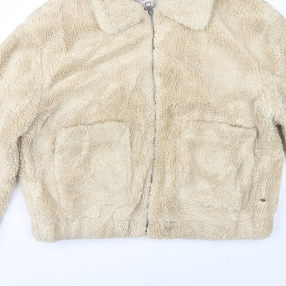 Pacific Republic Women Beige M Teddy Faux Fur Zip Jacket
