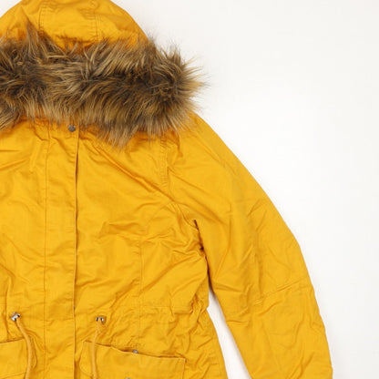 H&M Divided Women’s Yellow UK 16 Parka Faux Fur Hooded Cotton Jacket
