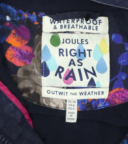 Joules Women’s Blue Floral UK 10 Right As Rain Waterproof Hooded Coat