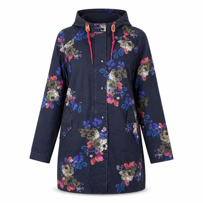 Joules Women’s Blue Floral UK 10 Right As Rain Waterproof Hooded Coat