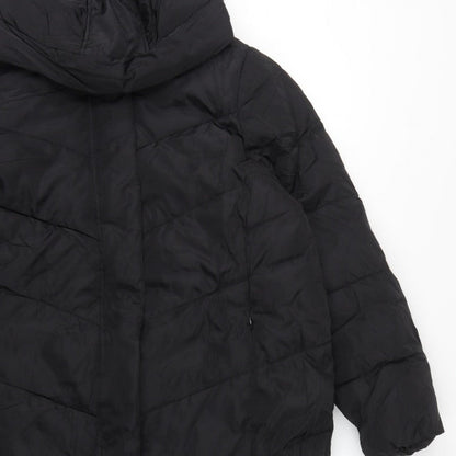 Marks Spencer Girls Black 15-16 Years Long Hooded Puffer Jacket