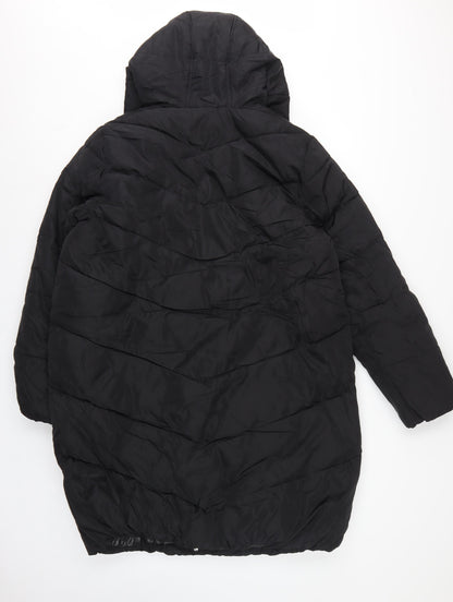 Marks Spencer Girls Black 15-16 Years Long Hooded Puffer Jacket