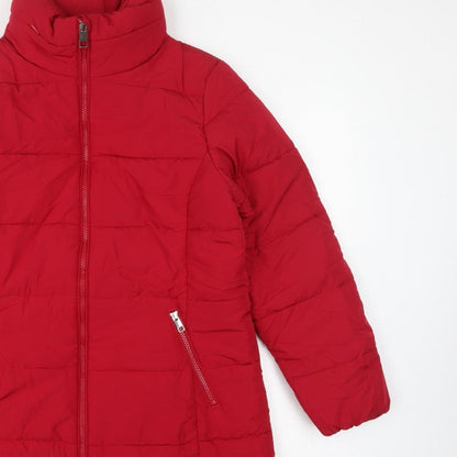 M&S Women’s Red UK 14 Long Quilted Puffer Coat Zip