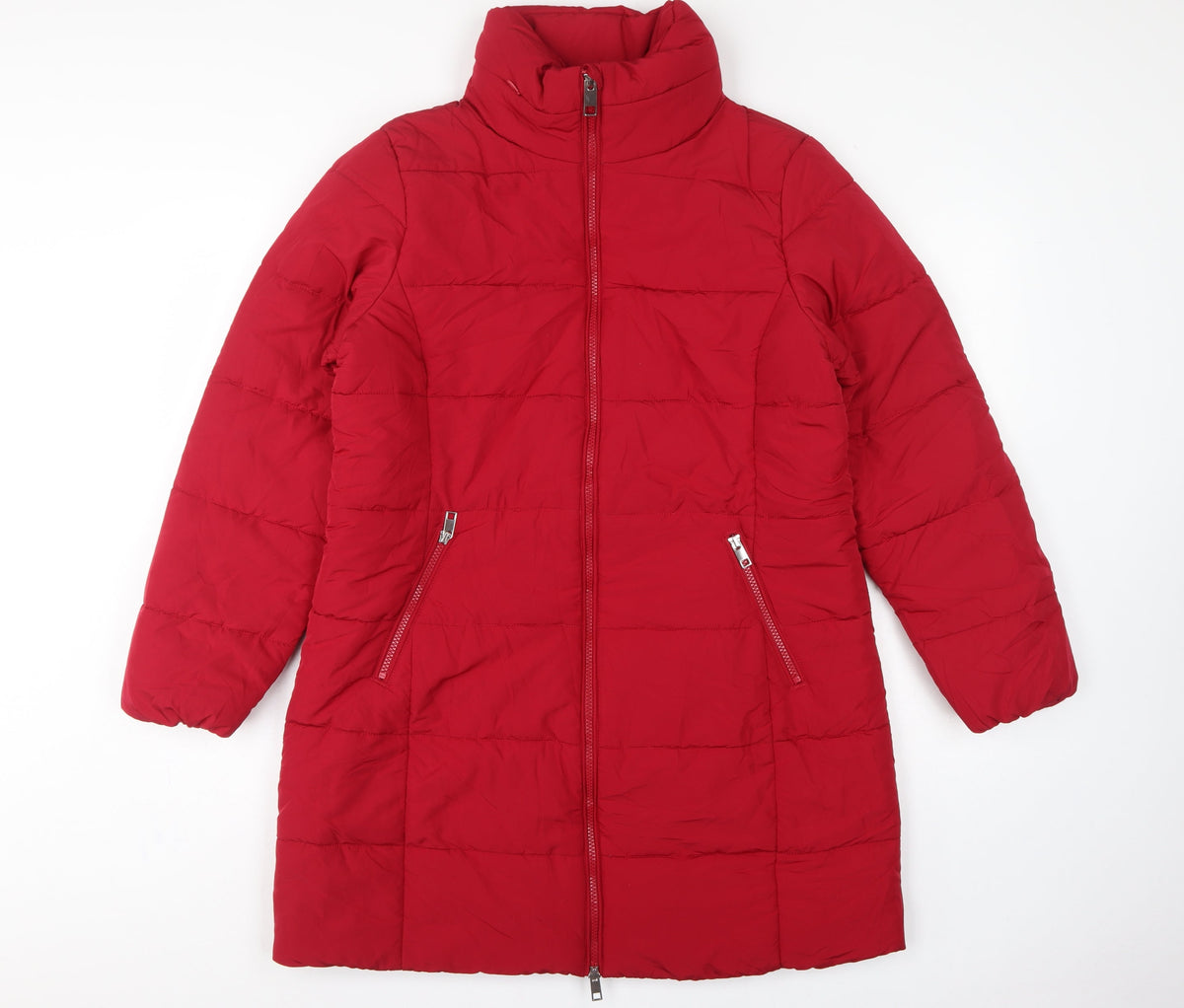 M&S Women’s Red UK 14 Long Quilted Puffer Coat Zip