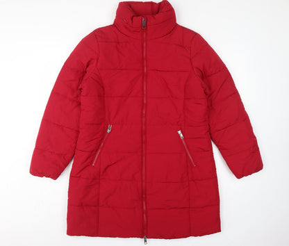 M&S Women’s Red UK 14 Long Quilted Puffer Coat Zip