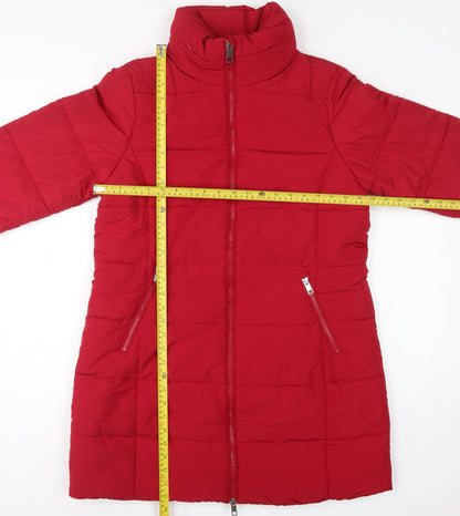 M&S Women’s Red UK 14 Long Quilted Puffer Coat Zip