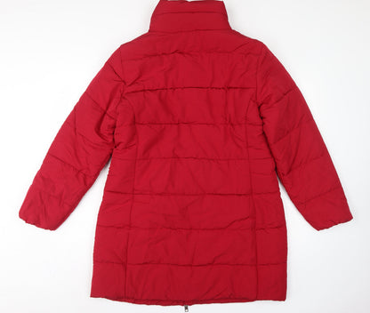 M&S Women’s Red UK 14 Long Quilted Puffer Coat Zip