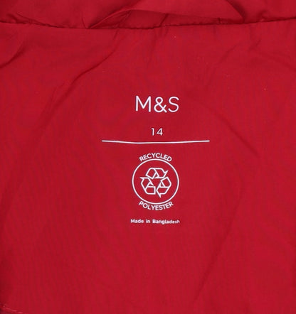 M&S Women’s Red UK 14 Long Quilted Puffer Coat Zip