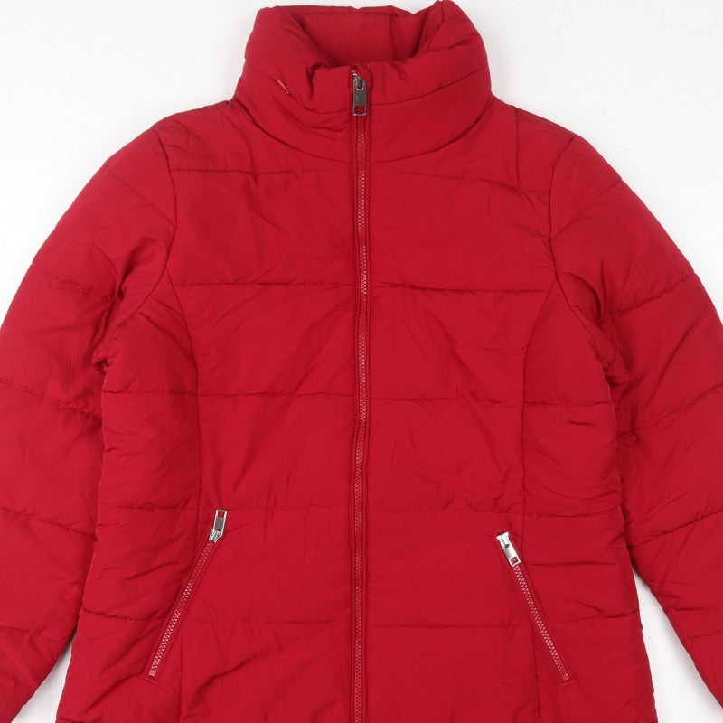 M&S Women’s Red UK 14 Long Quilted Puffer Coat Zip