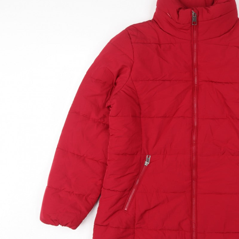 M&S Women’s Red UK 14 Long Quilted Puffer Coat Zip