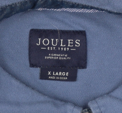 Joules Men Blue XL Collared Henley Sweatshirt Embroidered Logo