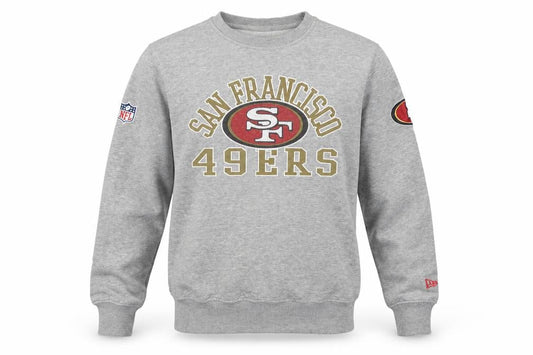 Front view of New Era unisex grey s san francisco 49ers nfl logo sweatshirt
