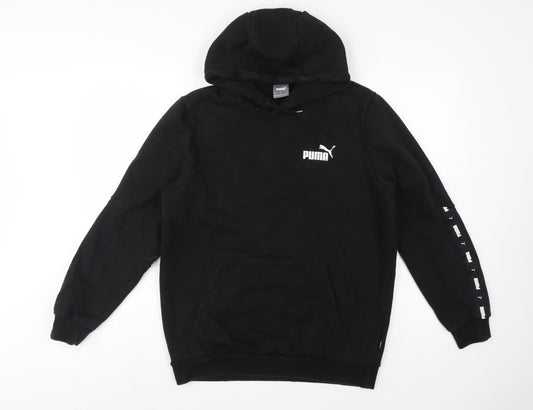 Puma Men’s Black M Pullover Hoodie Logo Tape Sleeve Pockets
