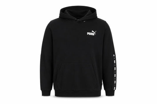 Puma Men’s Black M Pullover Hoodie Logo Tape Sleeve Pockets