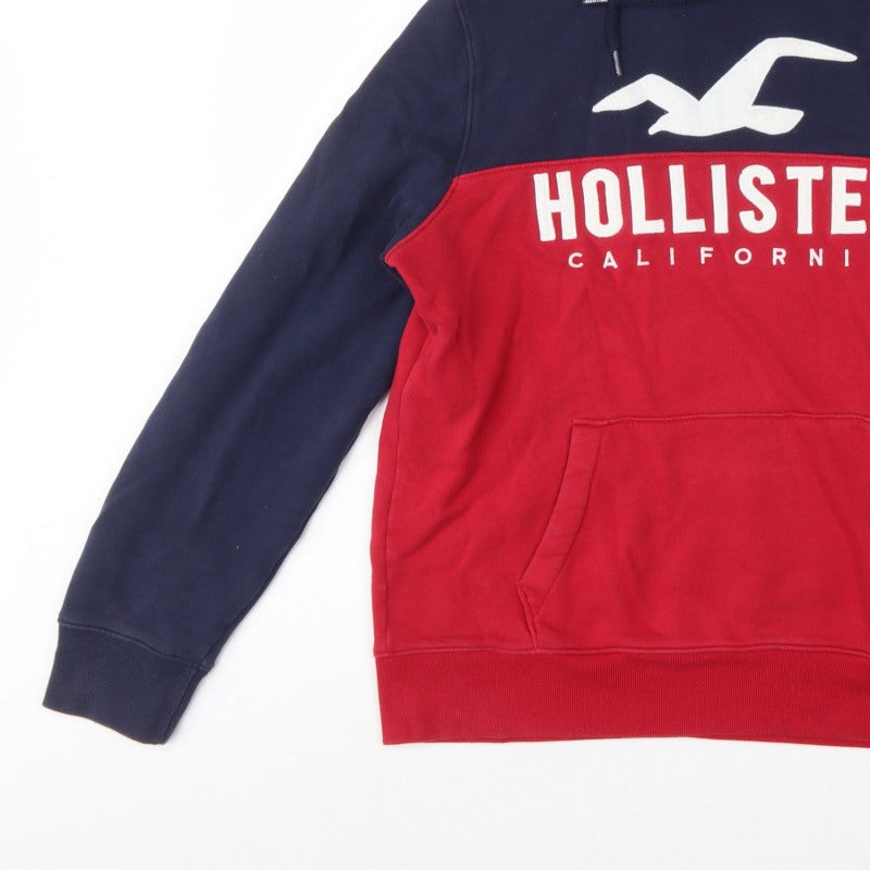 Hollister Men’s Navy Red L Pullover Hoodie Graphic Logo Pocket