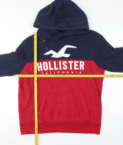 Hollister Men’s Navy Red L Pullover Hoodie Graphic Logo Pocket