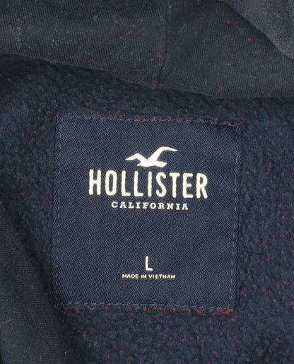 Hollister Men’s Navy Red L Pullover Hoodie Graphic Logo Pocket