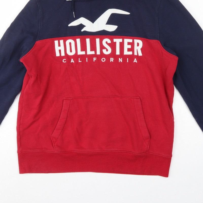 Hollister Men’s Navy Red L Pullover Hoodie Graphic Logo Pocket