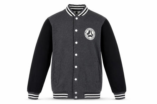 Front view of dB Denim 73 Men’s Grey Black XS Varsity Snap Sweatshirt Jacket