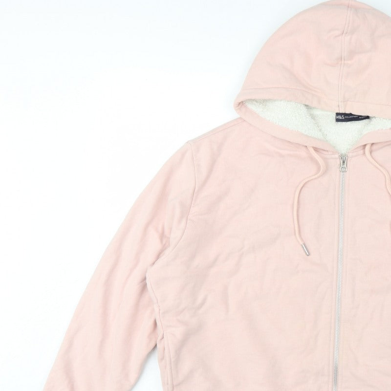 Marks and Spencer Women Pink L Full Zip Sherpa Lined Hooded Hoodie