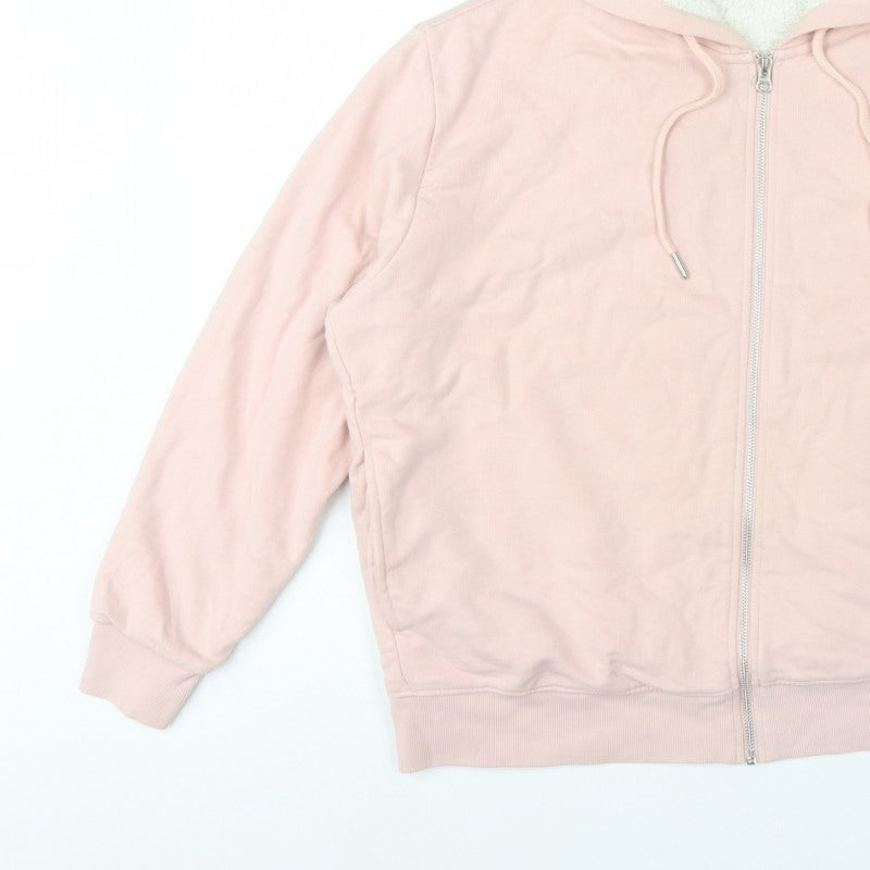 Marks and Spencer Women Pink L Full Zip Sherpa Lined Hooded Hoodie