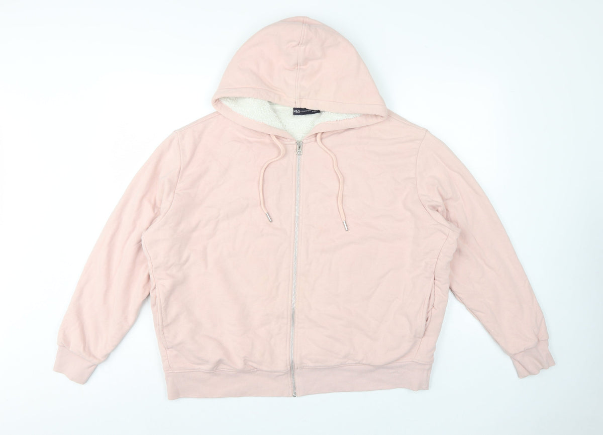 Marks and Spencer Women Pink L Full Zip Sherpa Lined Hooded Hoodie