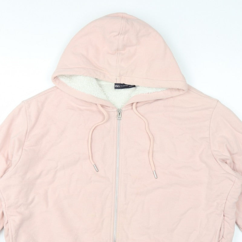 Marks and Spencer Women Pink L Full Zip Sherpa Lined Hooded Hoodie