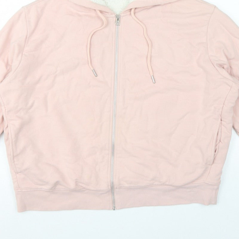 Marks and Spencer Women Pink L Full Zip Sherpa Lined Hooded Hoodie
