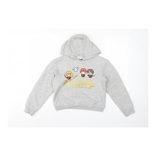 Front view of Primark girls’ grey 10-11 years harry potter alumni graphic pullover hoodie