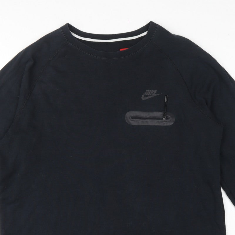 Nike Men’s Black L Crew Neck Pullover Sweatshirt Logo Zip Pocket