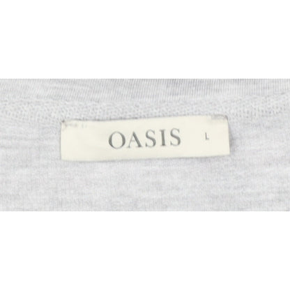 Oasis Women Grey Multicolour Striped Ruffle Long Sleeve Jersey Top L