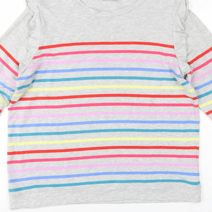 Oasis Women Grey Multicolour Striped Ruffle Long Sleeve Jersey Top L