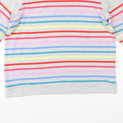 Oasis Women Grey Multicolour Striped Ruffle Long Sleeve Jersey Top L
