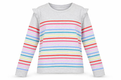 Oasis Women Grey Multicolour Striped Ruffle Long Sleeve Jersey Top L