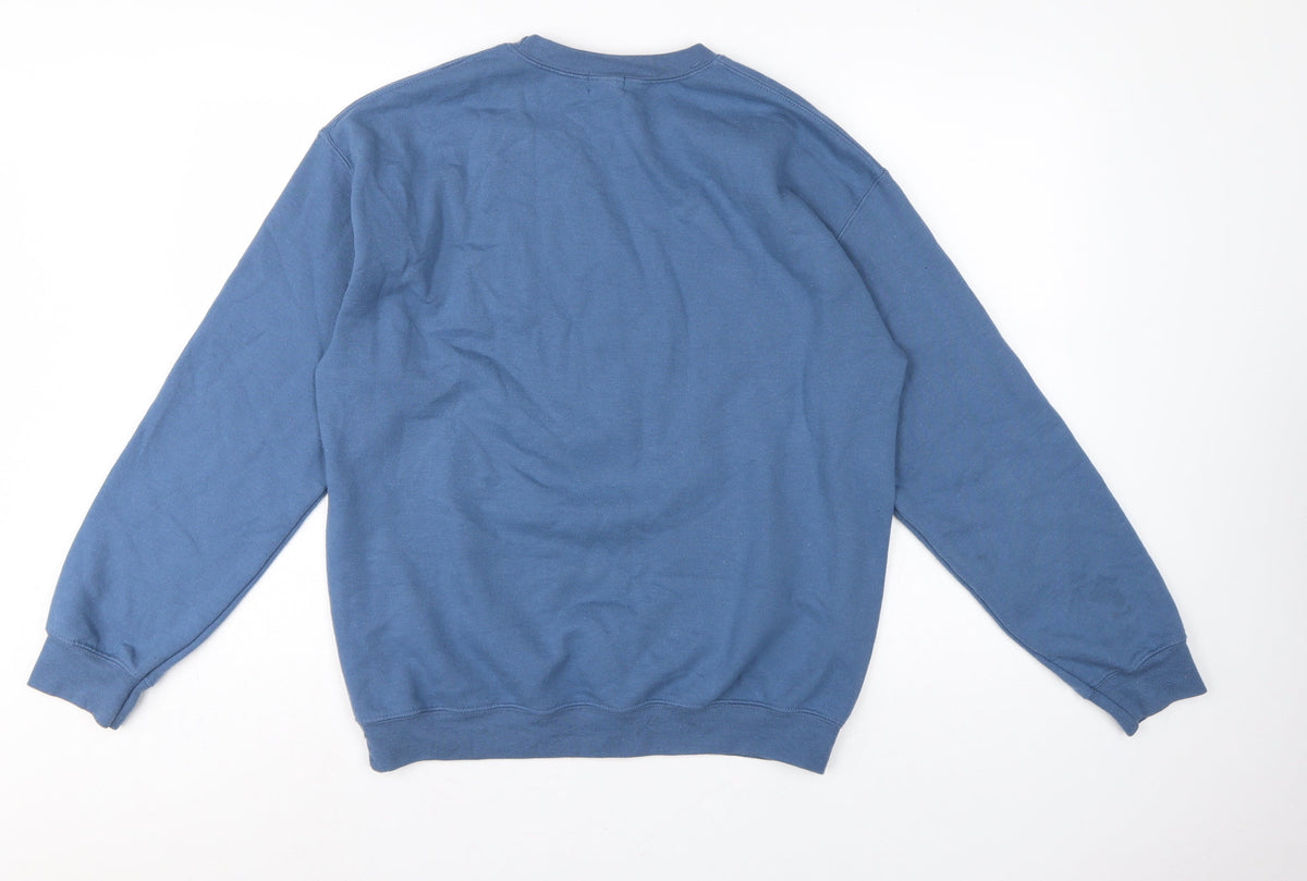 River Island Women Blue M Pullover Sweatshirt Flower Slogan Graphic