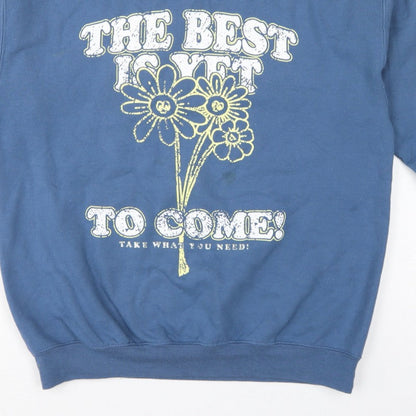 River Island Women Blue M Pullover Sweatshirt Flower Slogan Graphic