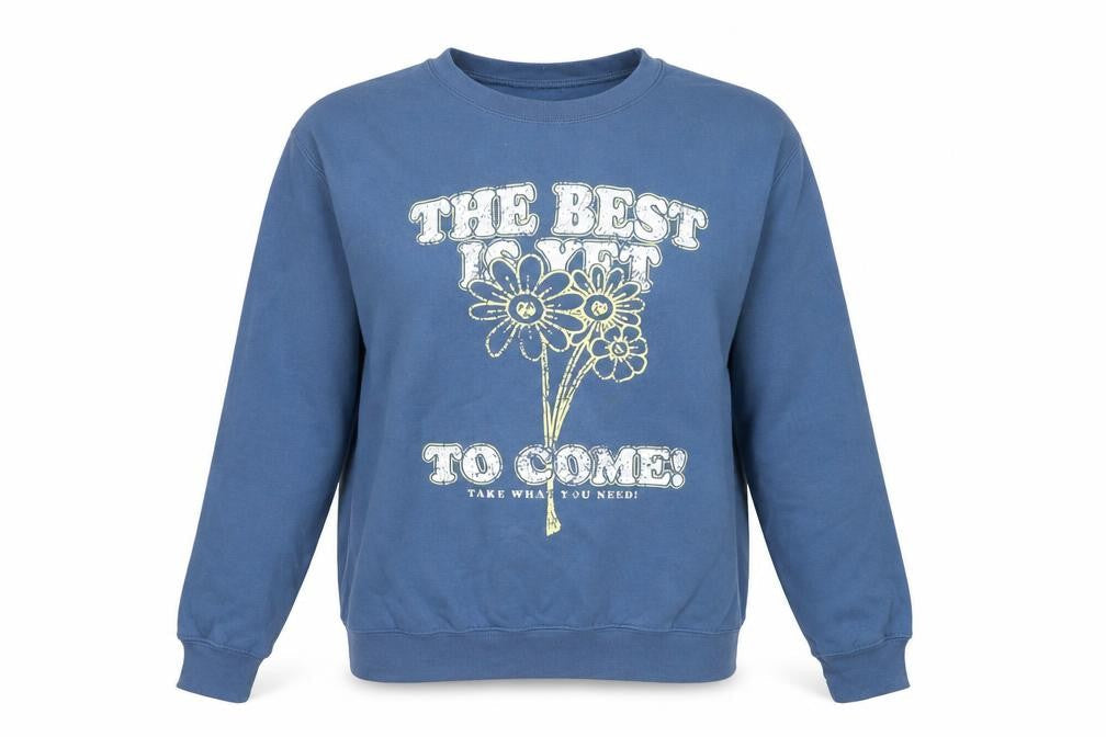 River Island Women Blue M Pullover Sweatshirt Flower Slogan Graphic
