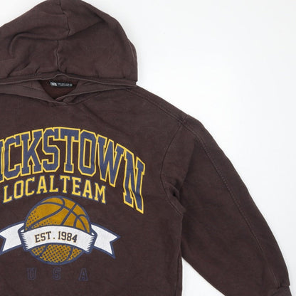 Zara Women Brown M Pullover Hoodie Pickstown Basketball Graphic USA
