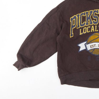 Zara Women Brown M Pullover Hoodie Pickstown Basketball Graphic USA