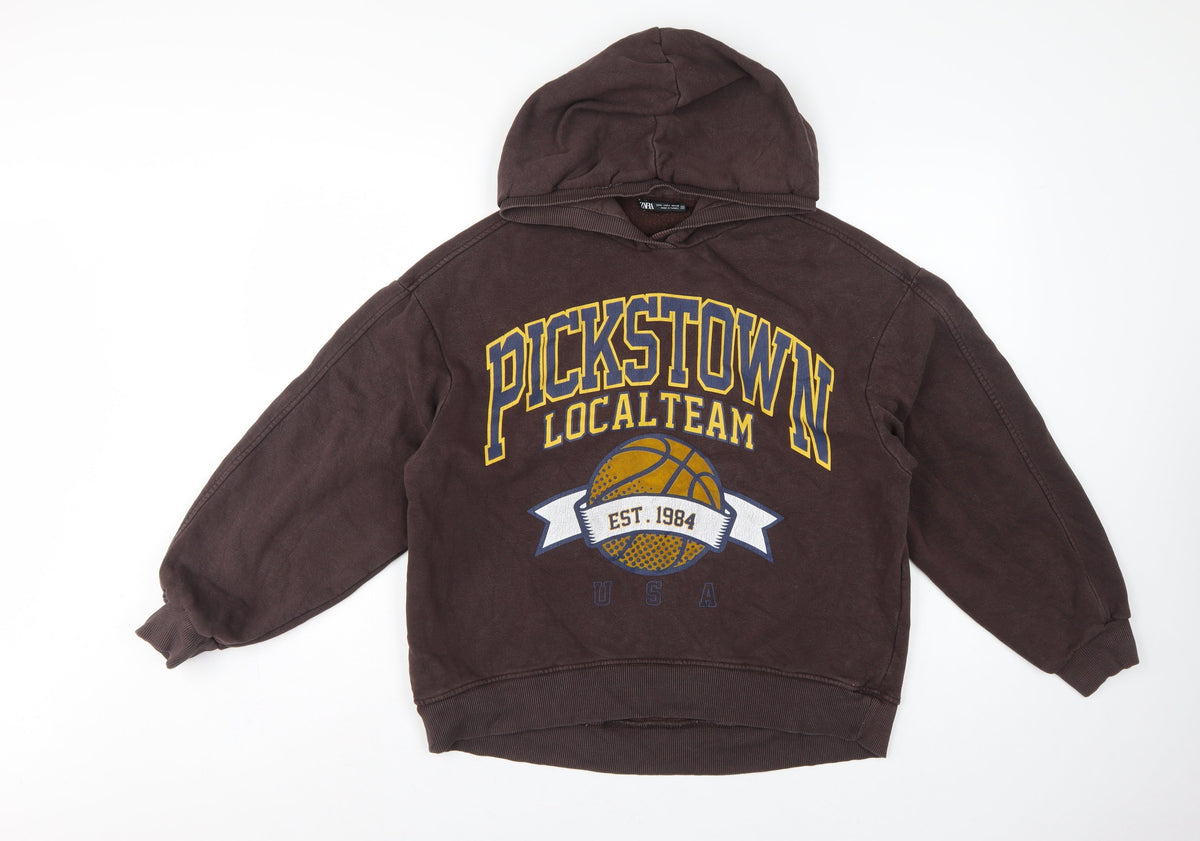 Zara Women Brown M Pullover Hoodie Pickstown Basketball Graphic USA