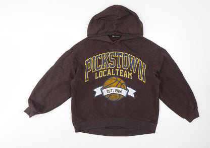Zara Women Brown M Pullover Hoodie Pickstown Basketball Graphic USA