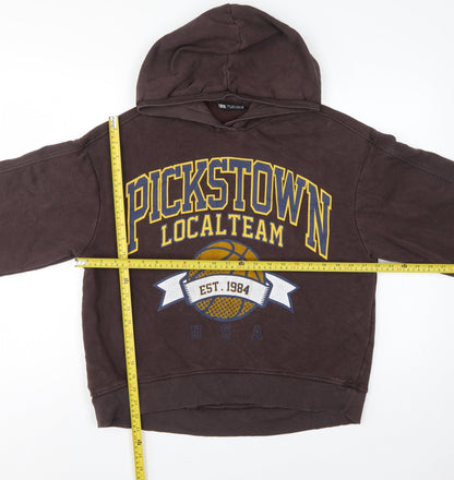 Zara Women Brown M Pullover Hoodie Pickstown Basketball Graphic USA