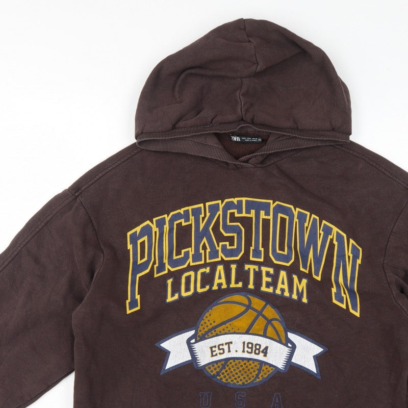 Zara Women Brown M Pullover Hoodie Pickstown Basketball Graphic USA
