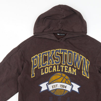 Zara Women Brown M Pullover Hoodie Pickstown Basketball Graphic USA